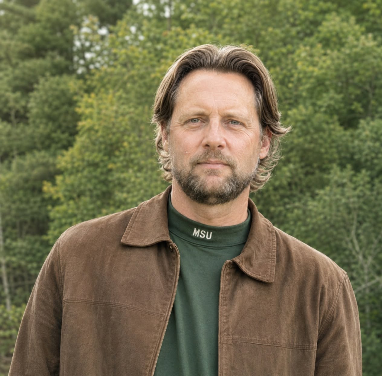 Furniture maker Bob Shannon outdoors in Northern Michigan