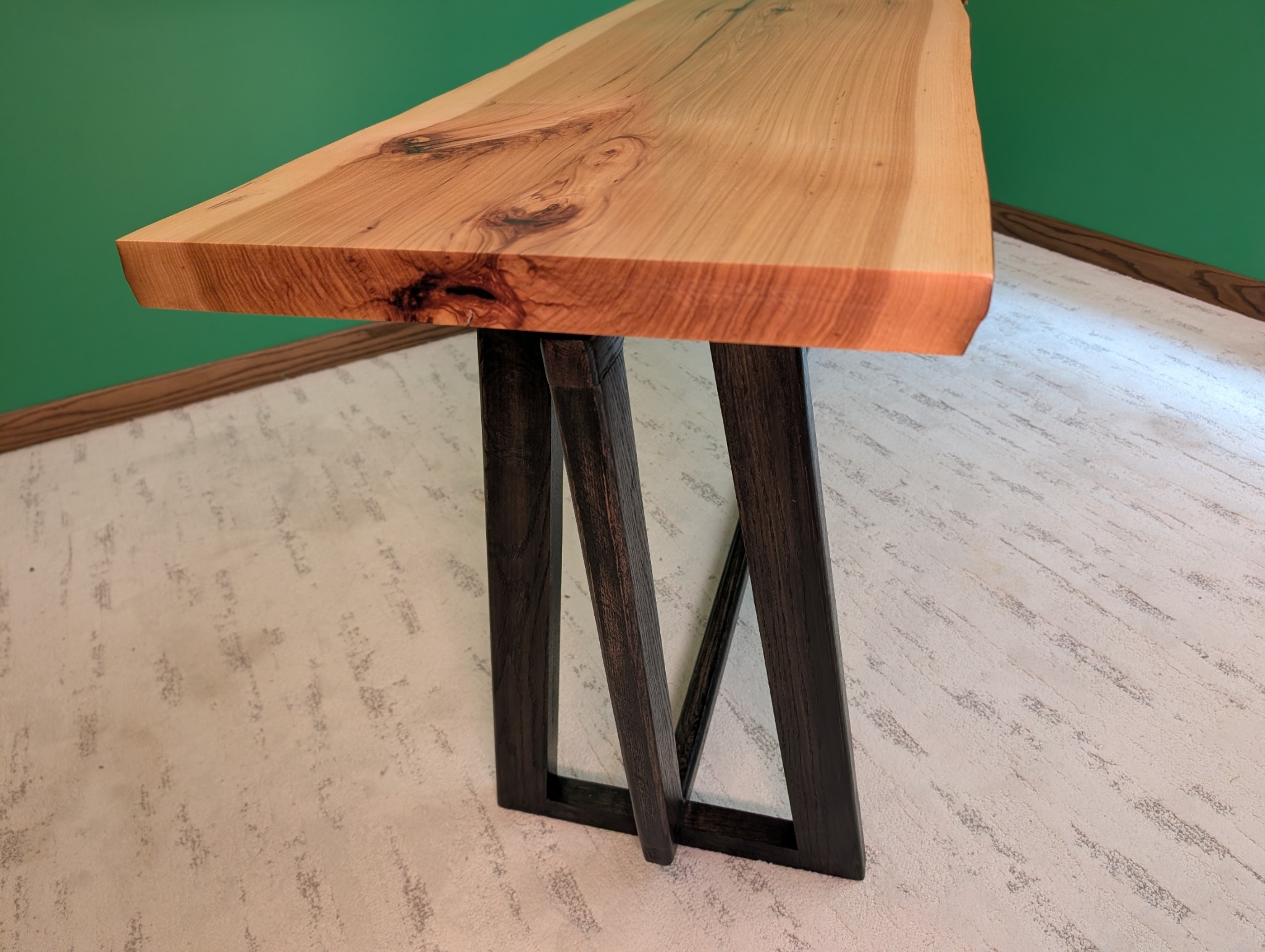 Elevated view showing the full sweep of the hickory grain